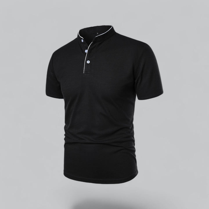 Versatile men's short sleeve polo top, classic button placket, great for everyday wear.