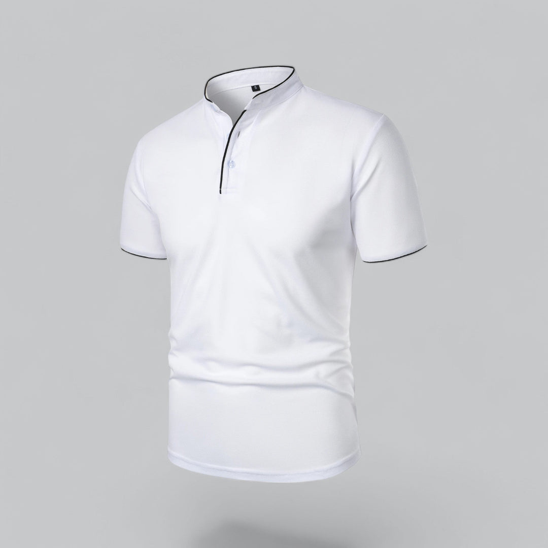Classic fit men's polo top, short sleeve, button collar, for everyday wear and comfort.