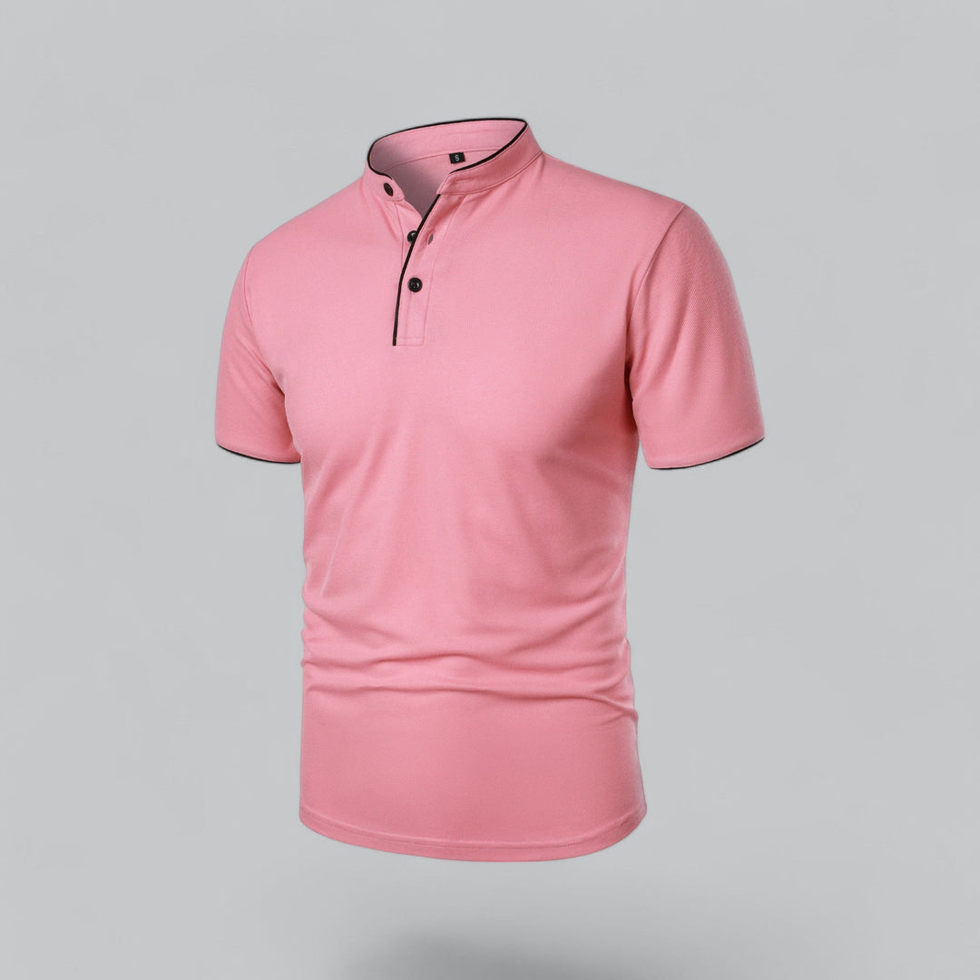 High-quality men's classic polo shirt, button collar, short sleeve, for durable everyday use.