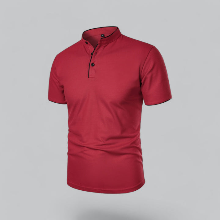 Men's classic button collar polo shirt, short sleeve, designed for versatile everyday style.