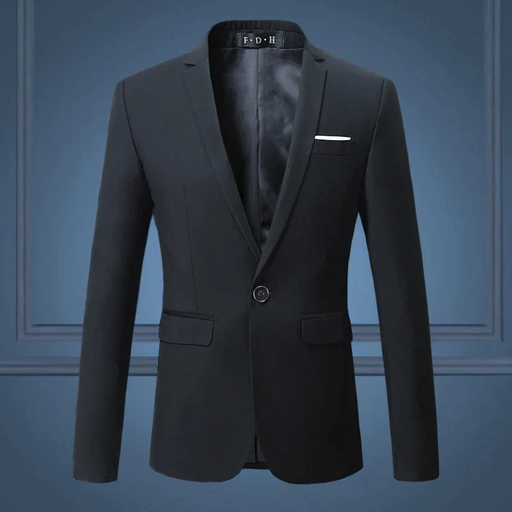 Professional men's single-breasted blazer jacket. Smart casual wear, business attire, and formal evening style.