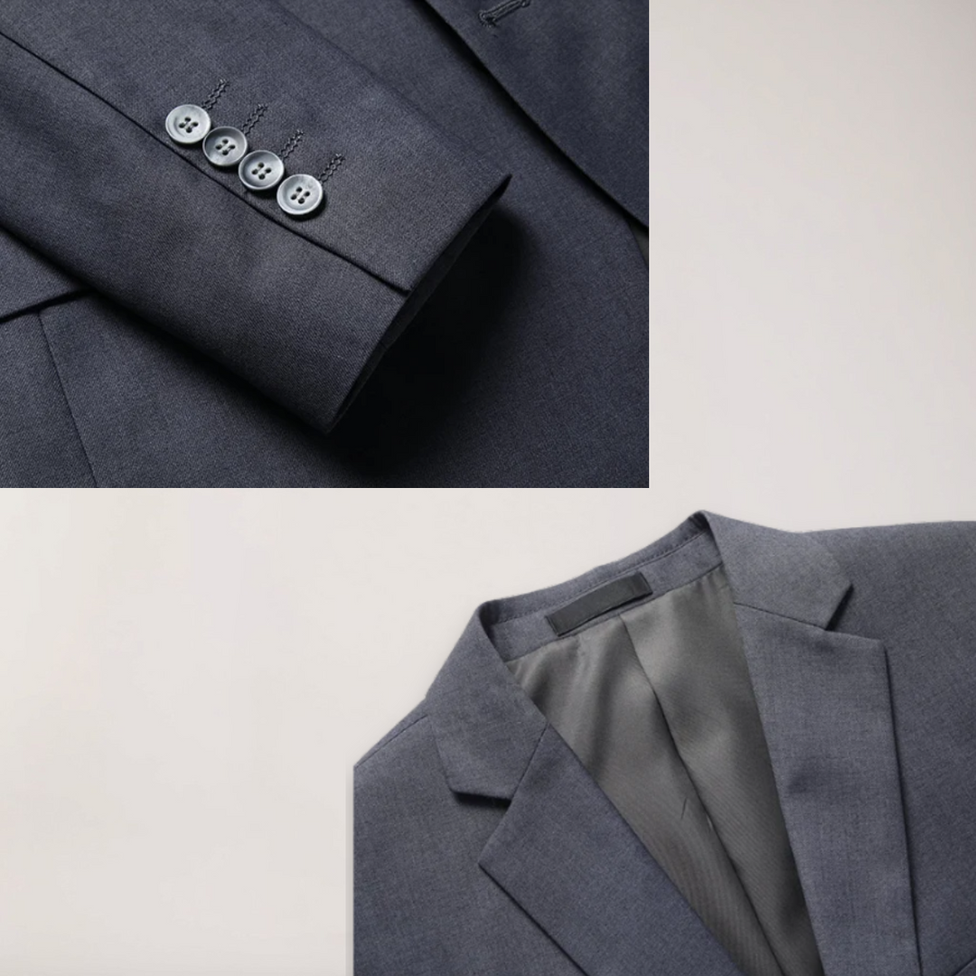 Men's classic three-piece suit in black. Perfect formal wear for weddings, business, and events.