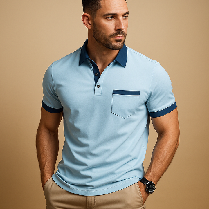 Men's short sleeve classic polo shirt with button-down collar, great for casual & smart casual fashion.