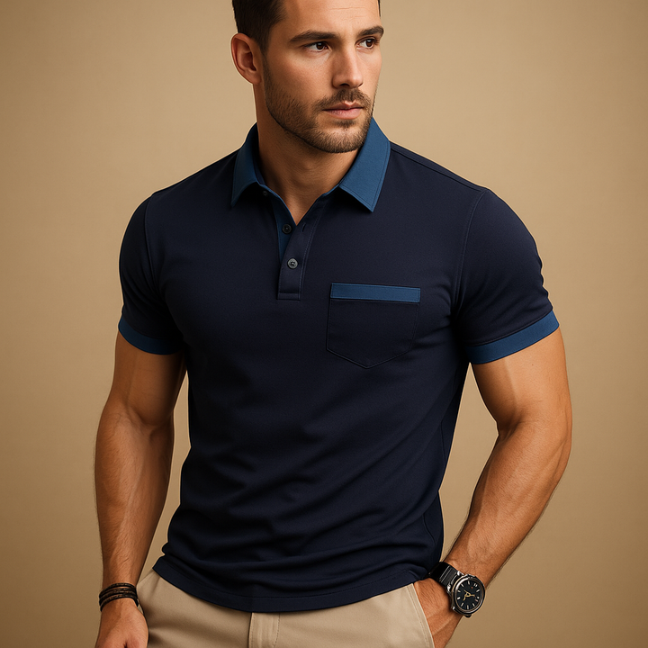 Classic men's short sleeve polo shirt, perfect for casual or smart casual wear. Versatile button-down top.