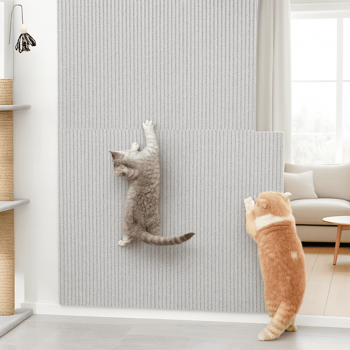 Clear self-adhesive pet protector for furniture & walls. Prevents cat scratches & damage.