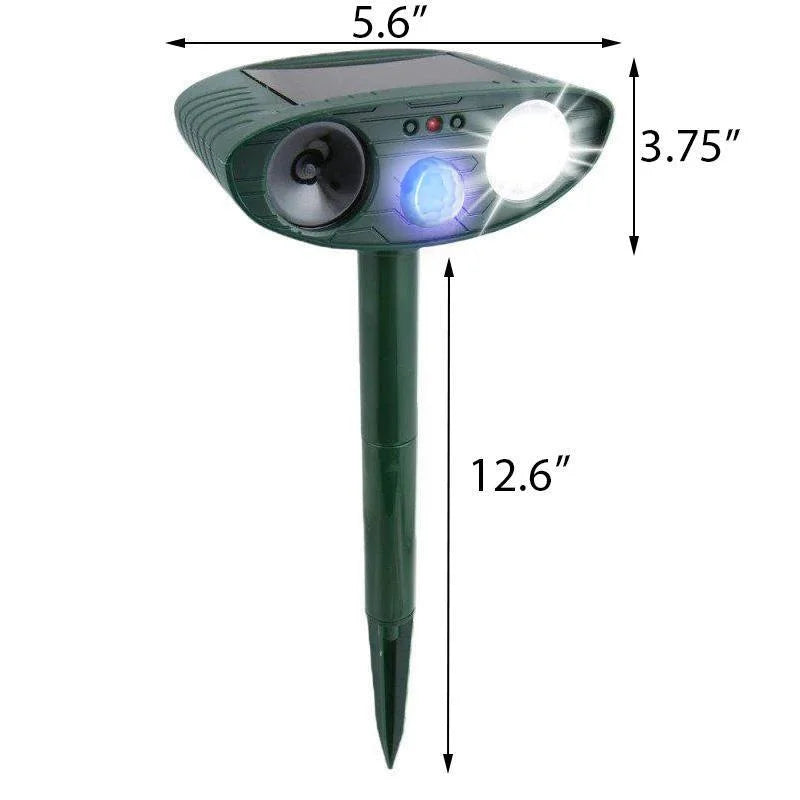 Ultrasonic animal deterrent in action, keeping deer away from delicate garden plants.