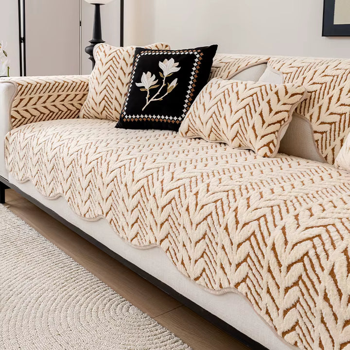 Cozy Plush Sofa Cover with Anti-Slip Wheat-Ear Design