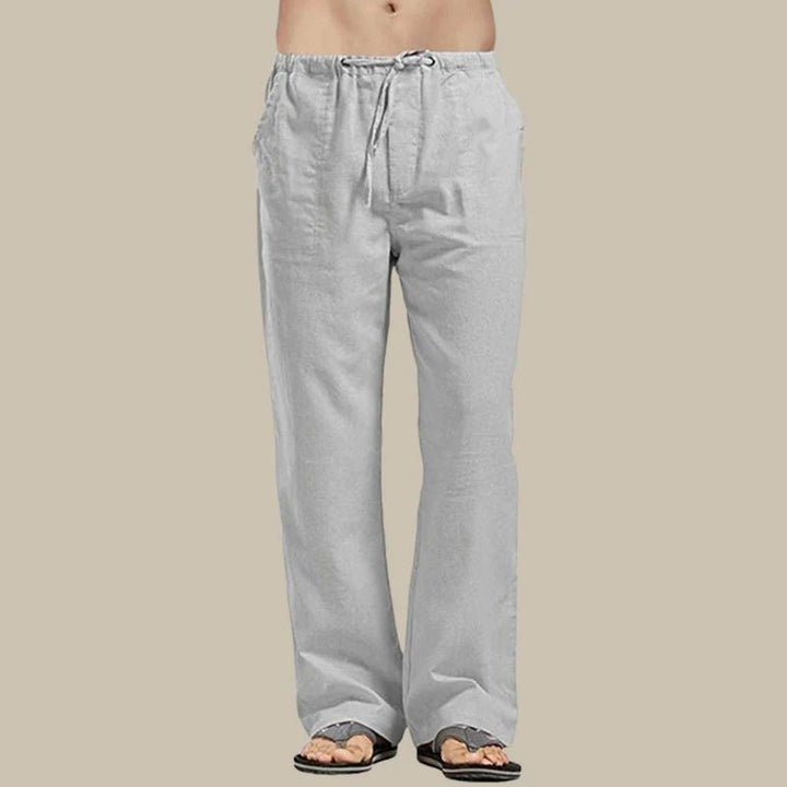Men's straight-cut summer pants with drawstring waist, perfect for casual, lightweight warm-weather comfort.