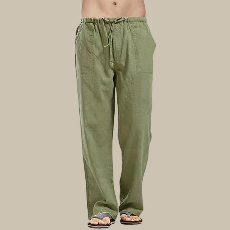 Men's casual straight-cut summer pants, lightweight and comfortable, featuring a practical drawstring waist.