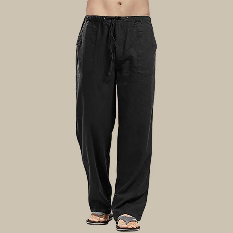 Pull-on men's straight-cut summer pants, designed for a relaxed fit and comfortable warm-weather casual style.