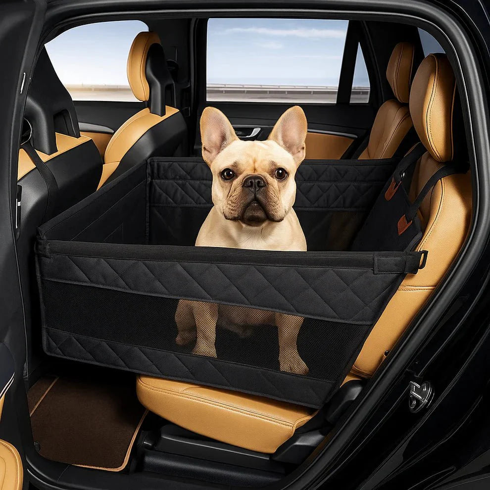 Comfortable dog car seat with sturdy base for pet travel safety in vehicles