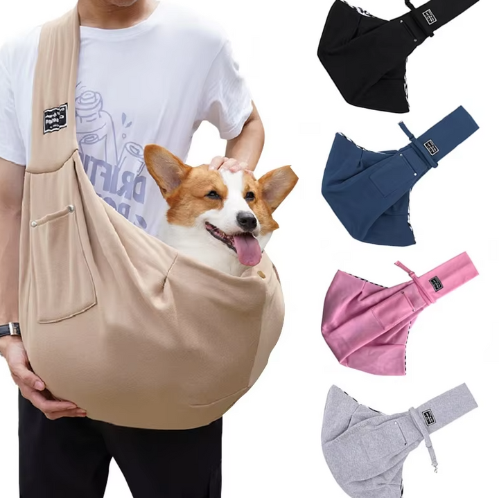 Small pet shoulder carrier for car travel, featuring soft, comfortable fabric