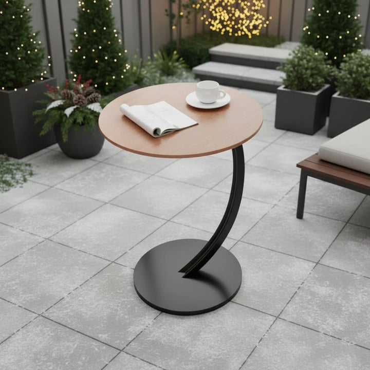 Compact round side table, modern design for small living rooms and tight spaces.
