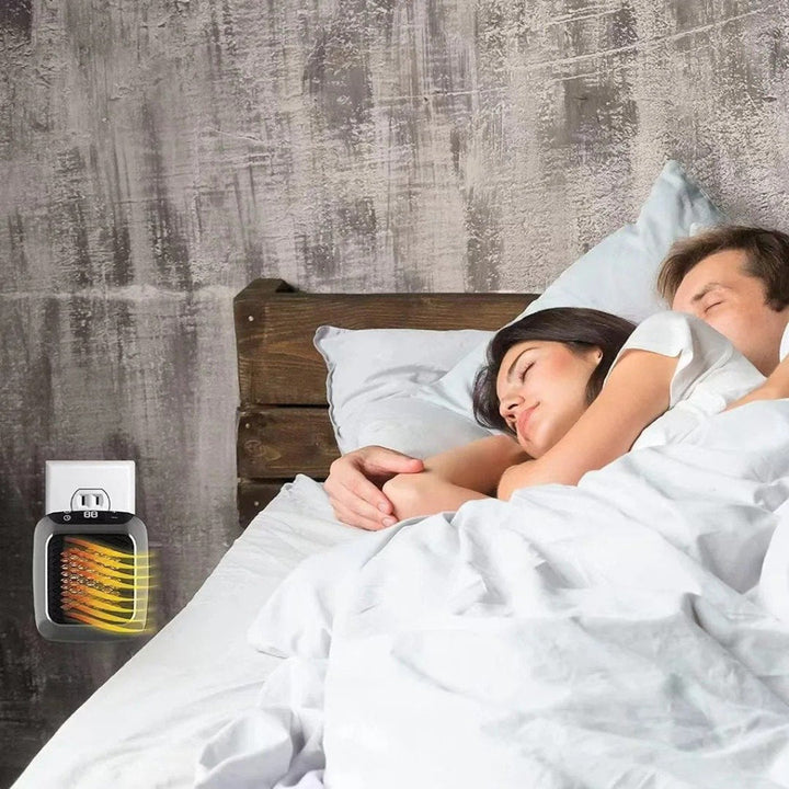 Energy-efficient mini wall heater, perfect for personal spaces, provides quick room heating with remote control.