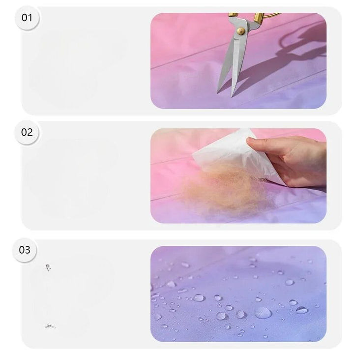 Pet cooling mat with vibrant rainbow gradient design, ideal for summer comfort for cats & dogs