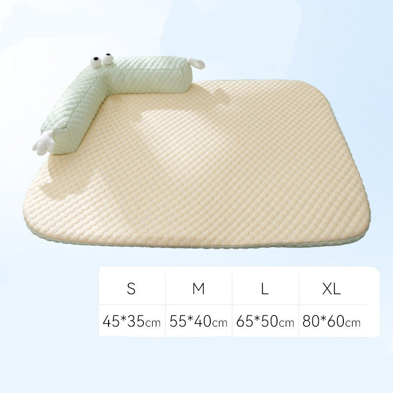 Padded silk pet mat, blue, designed to cool pets, perfect for dog bed or cat bed in warm weather