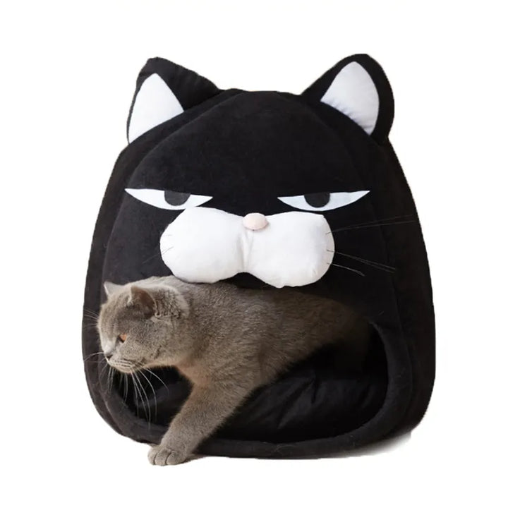 Cozy black cat head shaped pet bed and cave for small dogs or cats