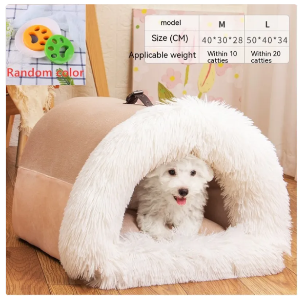 Cozy grey pet cave bed for dogs and cats, plush and warm pet relaxation spot with soft fabric
