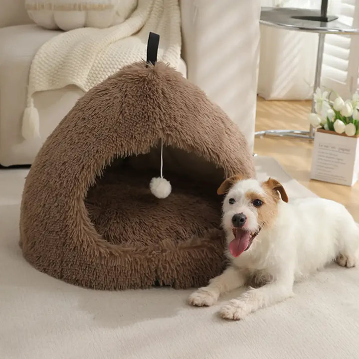 Gray cat bed cave, soft and cozy, offering a secure hideaway for feline friends