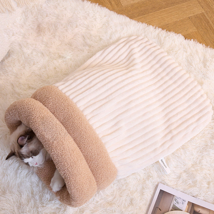 Comfortable small cat bed: cozy pet nest hooded bed, a dark grey plush design, perfect for deep sleep