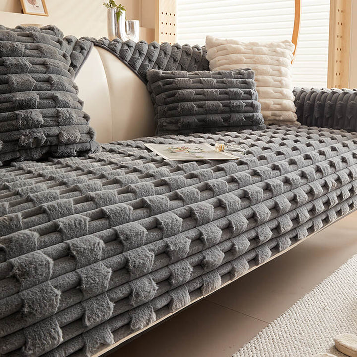 Home decor accent: a cozy plush striped sofa cover that is easy to install and maintain, machine washable