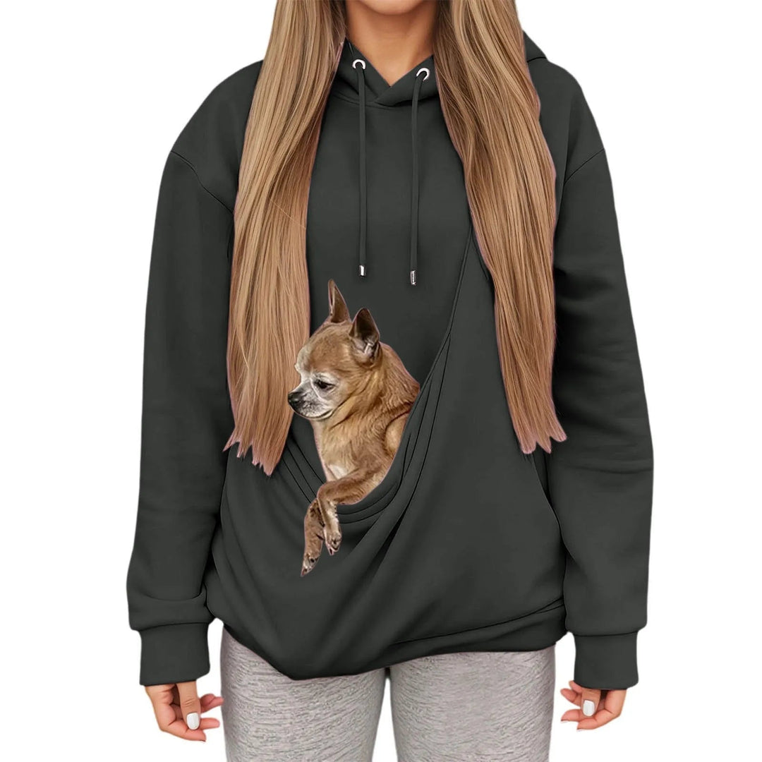 Casual women's 'pouch' hoodie, blend of fashion and pet-friendly functionality for comfort.