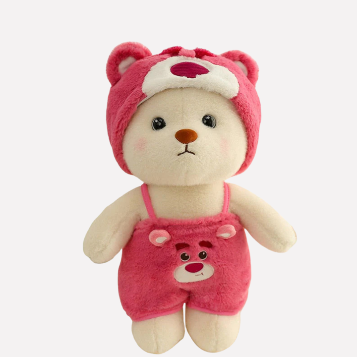 Adorable plush bear character toy enhancing nursery decor. A soft, cuddly stuffed animal for kids' rooms.