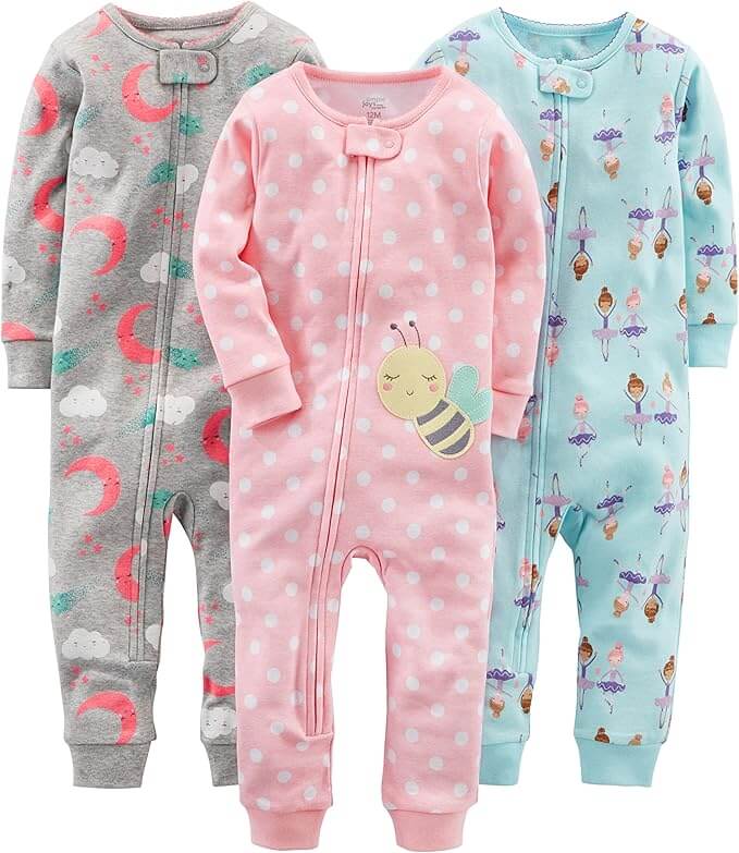 Kinder-Baumwollpyjama-Set: 3er-Pack, Fußfrei