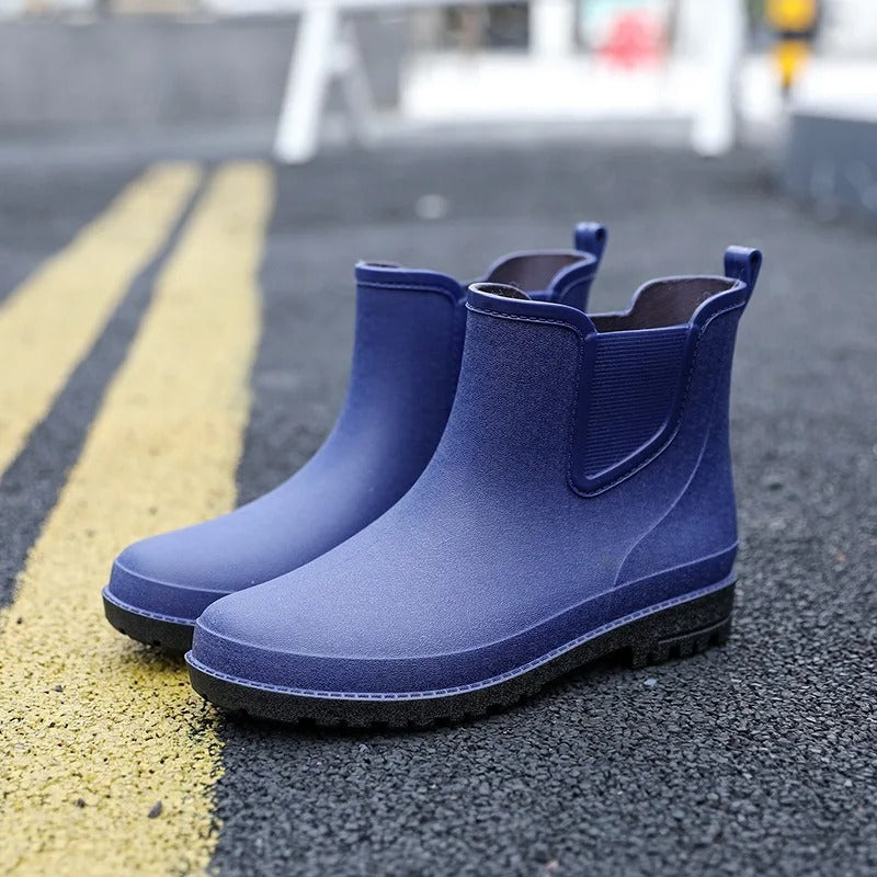 Stylish women's platform Chelsea rain boots. Waterproof ankle slip-ons for fashion & wet weather.