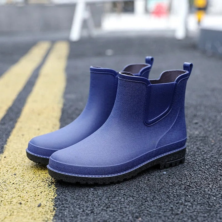 Stylish women's platform Chelsea rain boots. Waterproof ankle slip-ons for fashion & wet weather.
