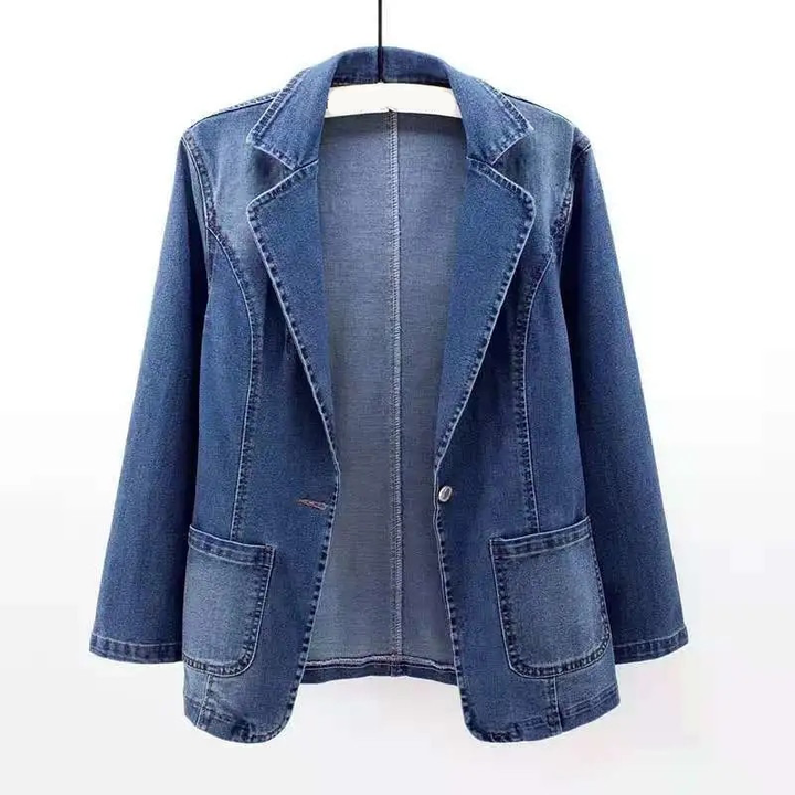 "Damen-Denim-Blazer, eleganter Jeansblazer, taillierte Passform, modischer Casual-Look, blau, bequem, vielseitig kombinierbar