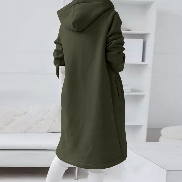 "Damen Hoodiejacke mit Reißverschluss, sportlicher Look, Kapuze, große Taschen, ideal für Alltag, bequemer Tragekomfort."