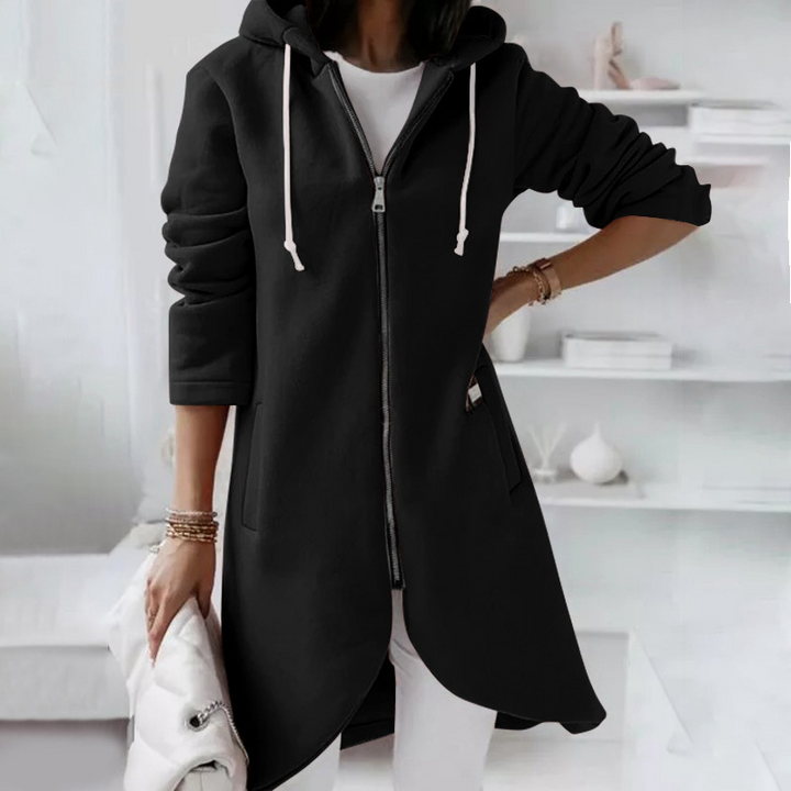 "Damen Hoodiejacke mit Reißverschluss, sportlicher Look, Kapuze, große Taschen, ideal für Alltag, bequemer Tragekomfort."