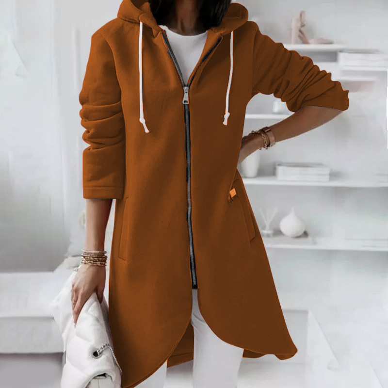 "Damen Hoodiejacke mit Reißverschluss, sportlicher Look, Kapuze, große Taschen, ideal für Alltag, bequemer Tragekomfort."