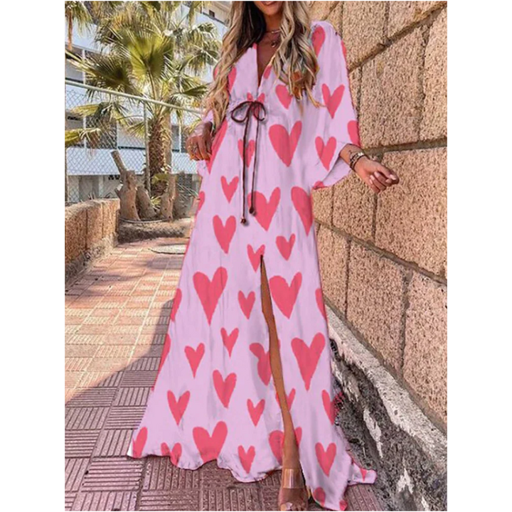 "Damen Maxi Kleid mit V-Ausschnitt, elegante Silhouette und Seitenschlitze in fließender Länge, ideal für besondere Anlässe"