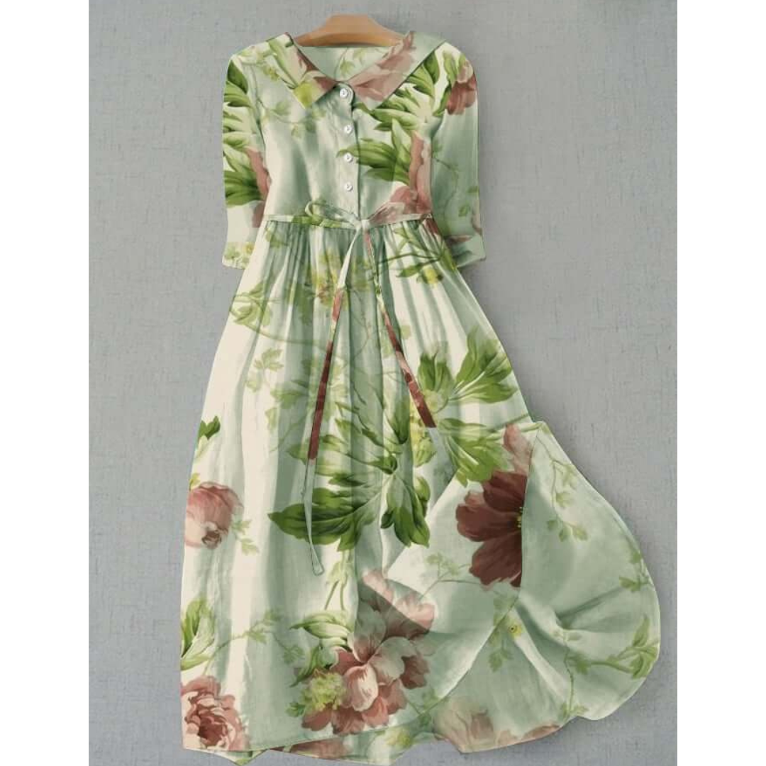 "Damen Maxi Kleid Vintage mit Blumenmuster, elegante Länge, fließender Stoff, romantische Note, zeitlose Eleganz."