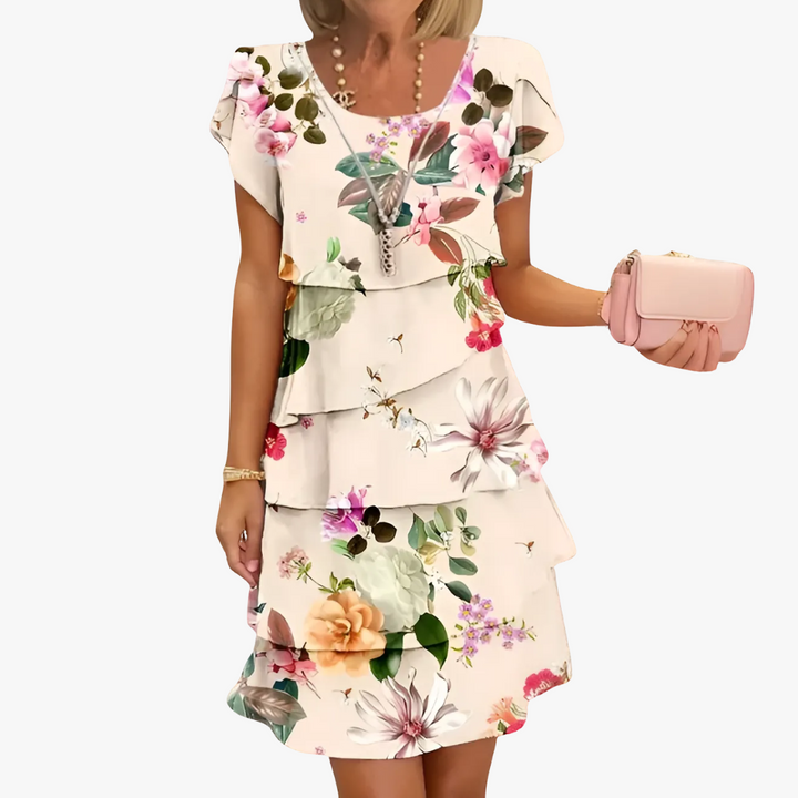 "Damen Maxikleid mit Blumenmuster, elegante bodenlange Silhouette, fließend und femininer Stil, perfekte Passform."