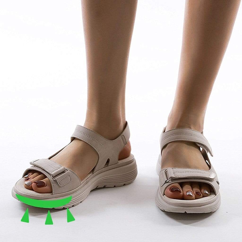 "Damen orthopädische Sandalen, beige, mit verstellbaren Riemen und Plateau-Design für Komfort und Stil."
