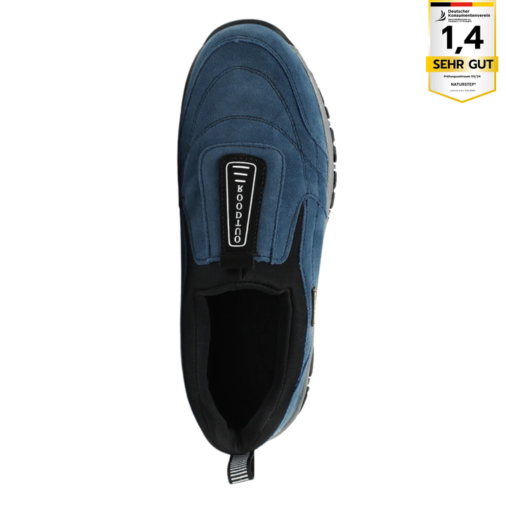 "Damen Orthopädische Schuhe, ergonomisch, atmungsaktiv, Sneaker, blaues Design. Komfort und Stil für ganztägigen Halt."