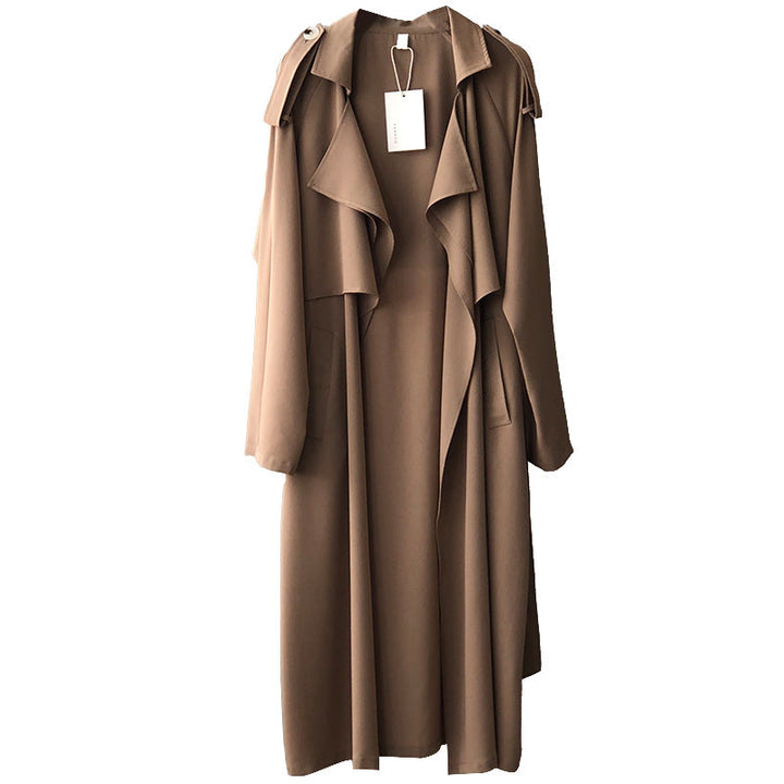 "Damen Retro Baggy-Trenchcoat in elegantem, weichen Stoff, modischer Vintage-Look, vielseitig für jeden Anlass geeignet."