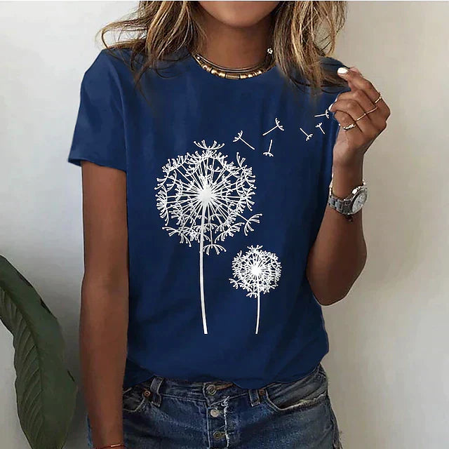 "Damen Sommer T-Shirt mit Rundhalsausschnitt, kurze Ärmel, leicht, atmungsaktiv, ideal für warmes Wetter, stilvolles Design."