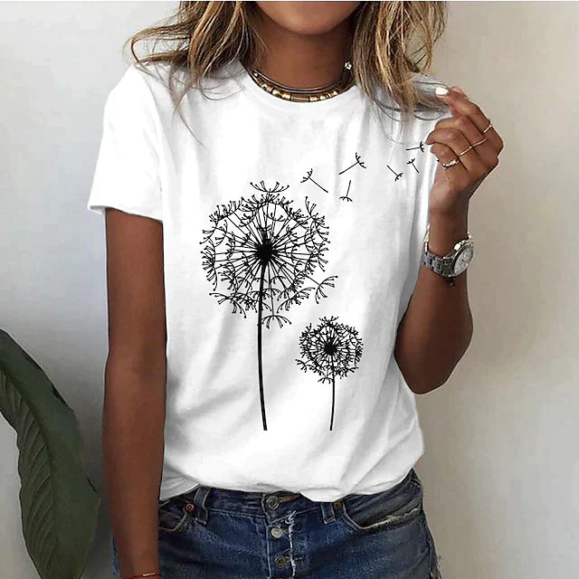 "Damen Sommer T-Shirt mit Rundhalsausschnitt, kurze Ärmel, leicht, atmungsaktiv, ideal für warmes Wetter, stilvolles Design."