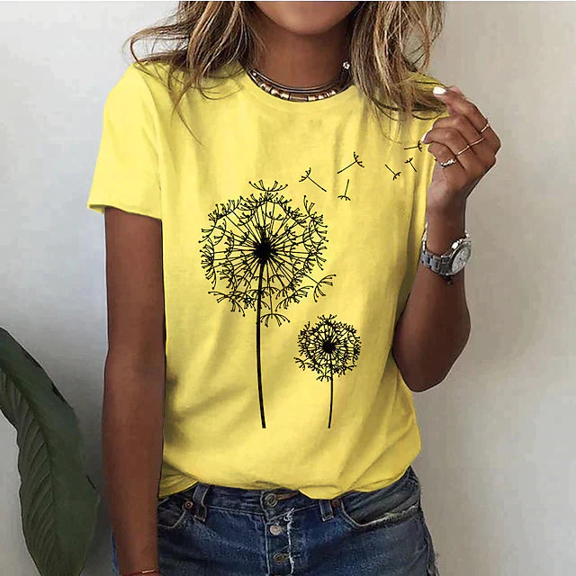 "Damen Sommer T-Shirt mit Rundhalsausschnitt, kurze Ärmel, leicht, atmungsaktiv, ideal für warmes Wetter, stilvolles Design."