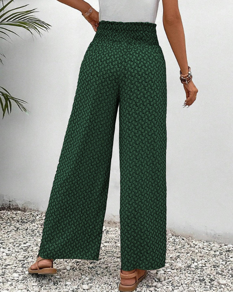 Damen-Sommerhose mit geometrischem Muster, hoher Taille, betont die Figur, ideal für eleganten und bequemen Alltagslook.