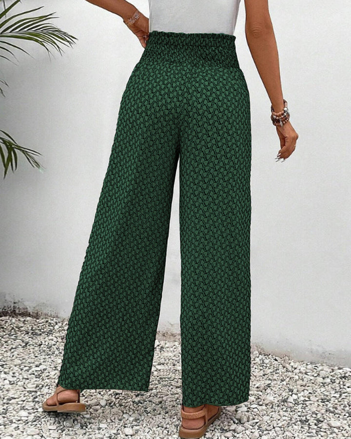 Damen-Sommerhose mit geometrischem Muster, hoher Taille, betont die Figur, ideal für eleganten und bequemen Alltagslook.