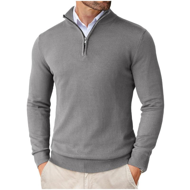 Men's premium cotton merino knit quarter zip sweater. Smart casual long sleeve pullover for versatile fashion.