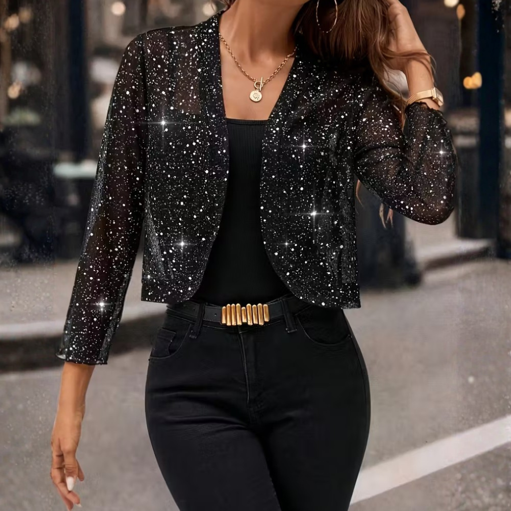 Glamorous women's sequin jacket, a dazzling cardigan and festive statement piece for any party or event.