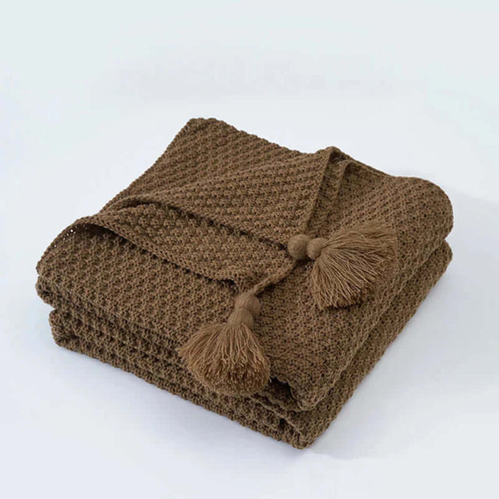 Kuschelige Strickdecke mit Fransen - Wohndecke aus weicher Wolle