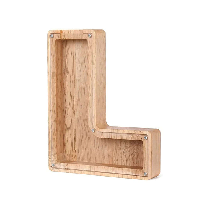 Holz Sparschwein mit Sichtfenster - Alphabet-Design