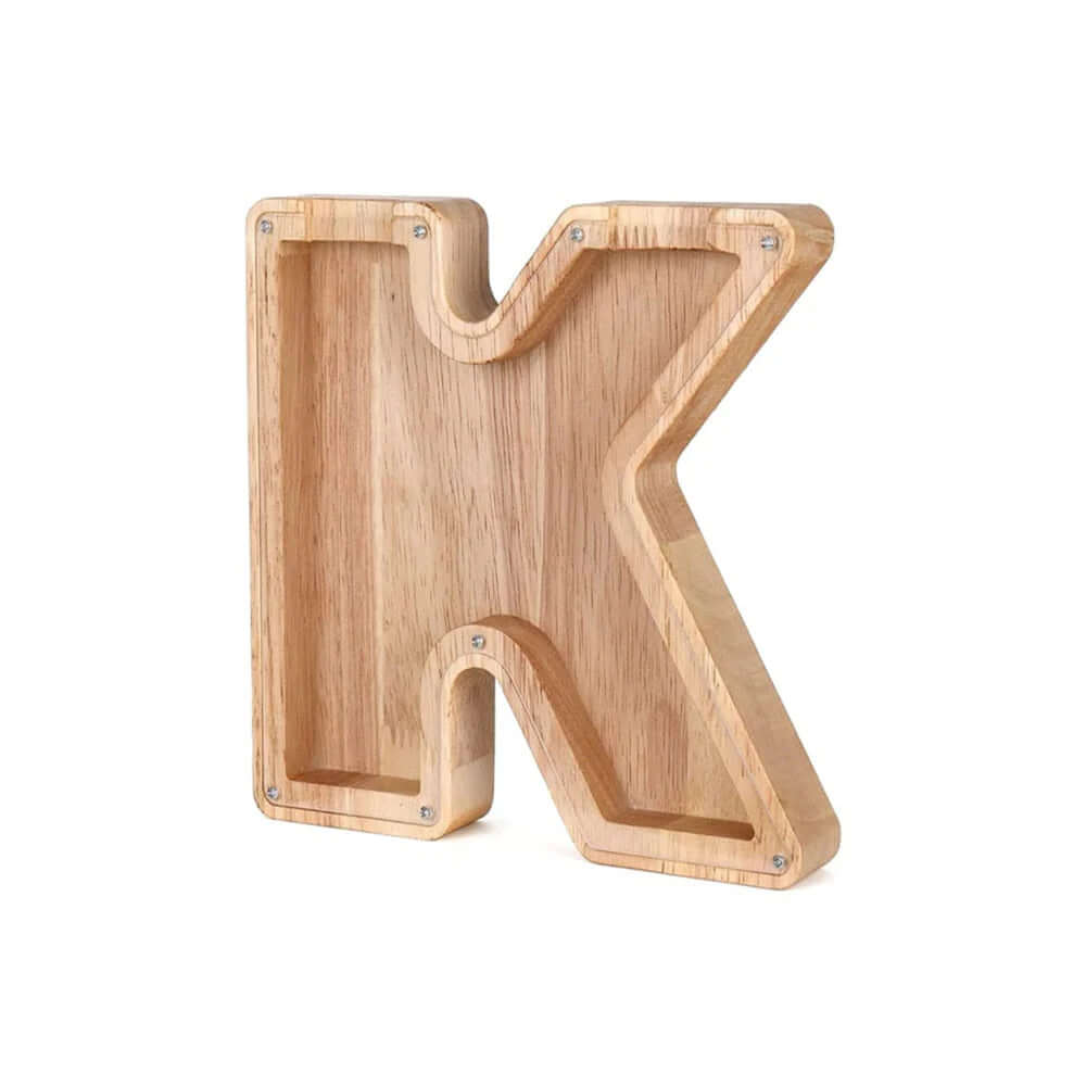 Holz Sparschwein mit Sichtfenster - Alphabet-Design